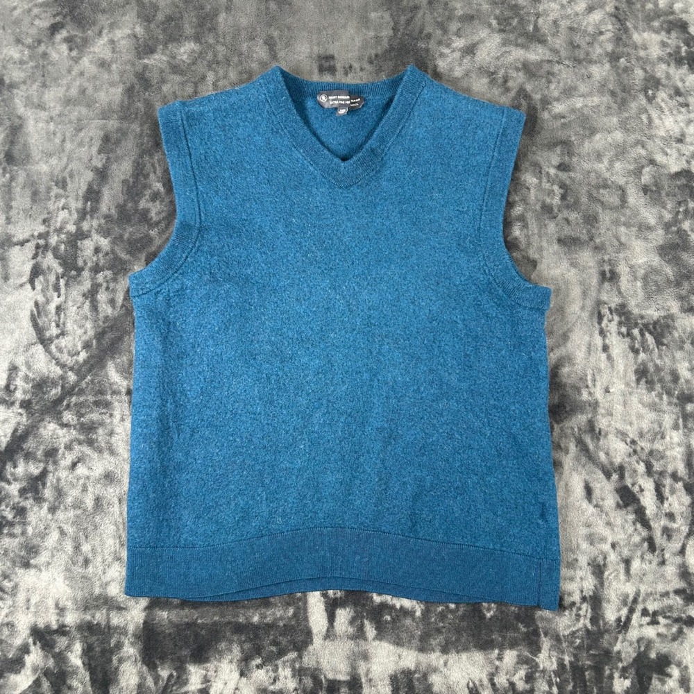 Hart Schaffner Marx Sweater Vest Mens 2XB Teal Blue Extra Fine Merino Wool VNeck